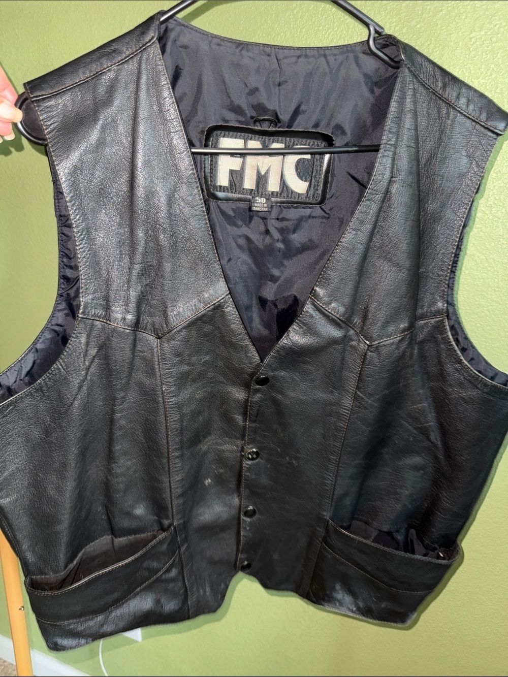 FMC Men's Black Leather Snap-Front Vest
